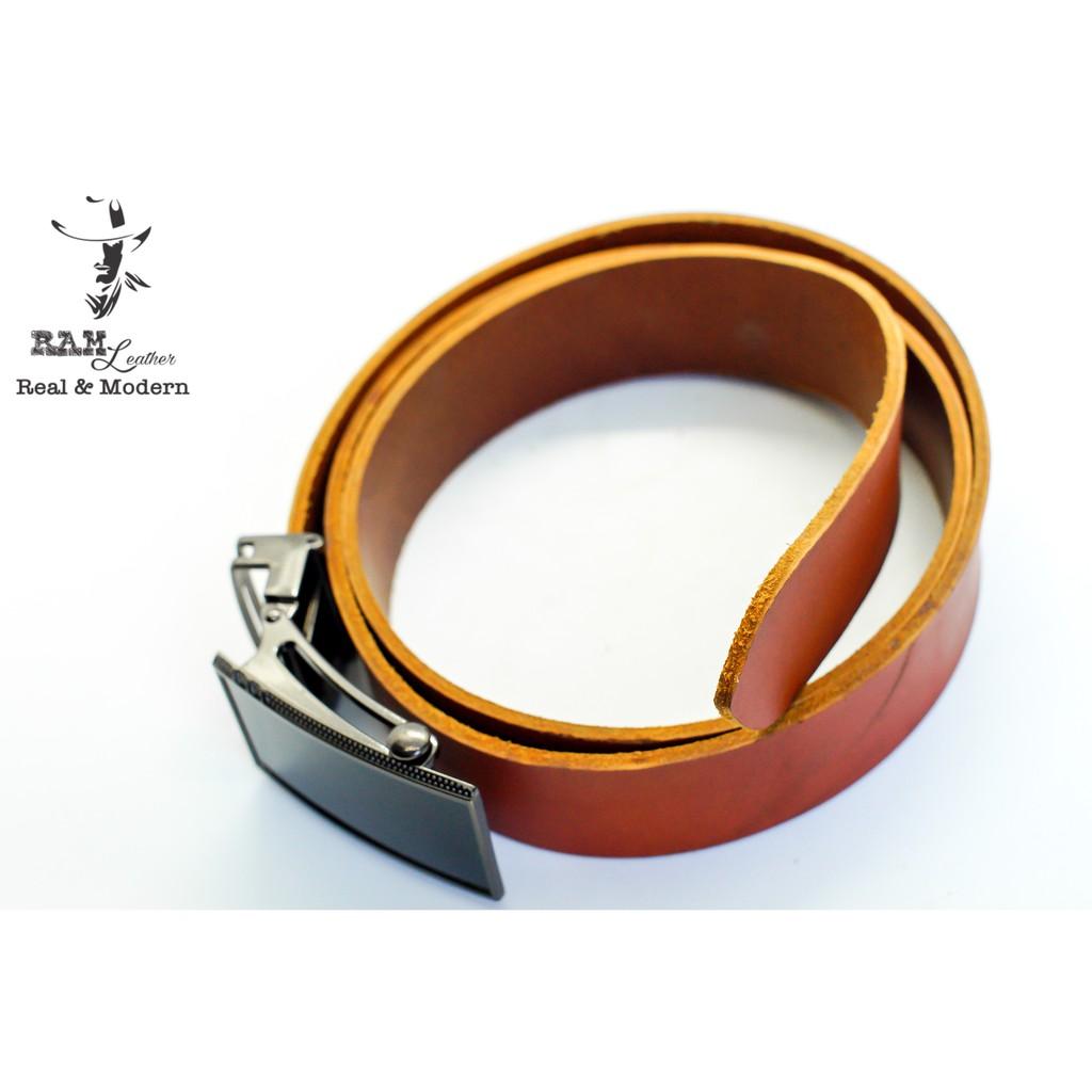 Thắt lưng nam da bò vegtan thảo mộc Ý cao cấp bền chắc khóa đen sọc chéo - RAM Leather