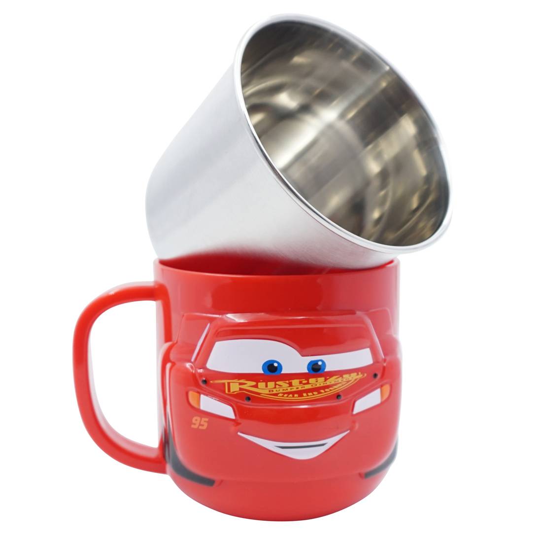 Ly cốc giữ nhiệt Disney hình xe đua Car Mcqueen 3D có nắp và quai cầm cho bé - 260ml
