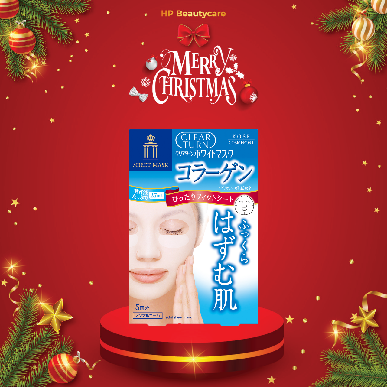 Mặt Nạ Dưỡng Trắng Collagen Kosé Softymo Clear Turn White Mask VC 5 Miếng