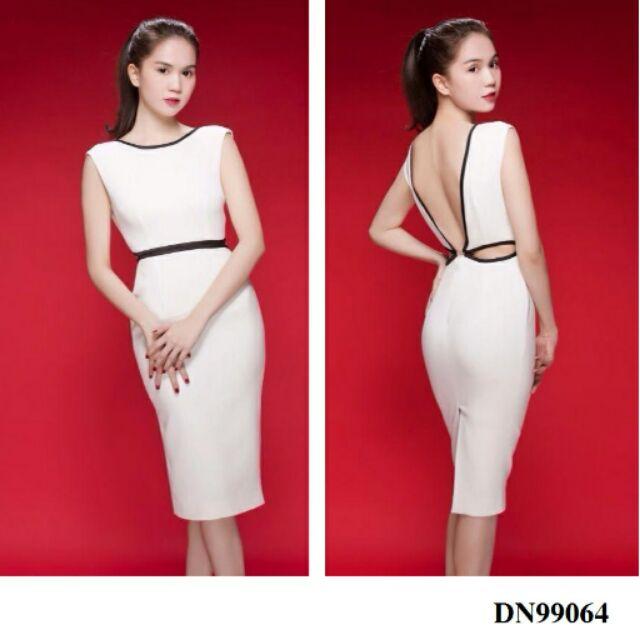 Đầm body hở lưng viền đen