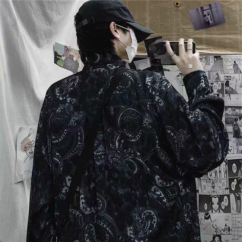 Áo Sơ Mi Nam Dài Tay Form Rộng In Họa Tiết 2 Màu