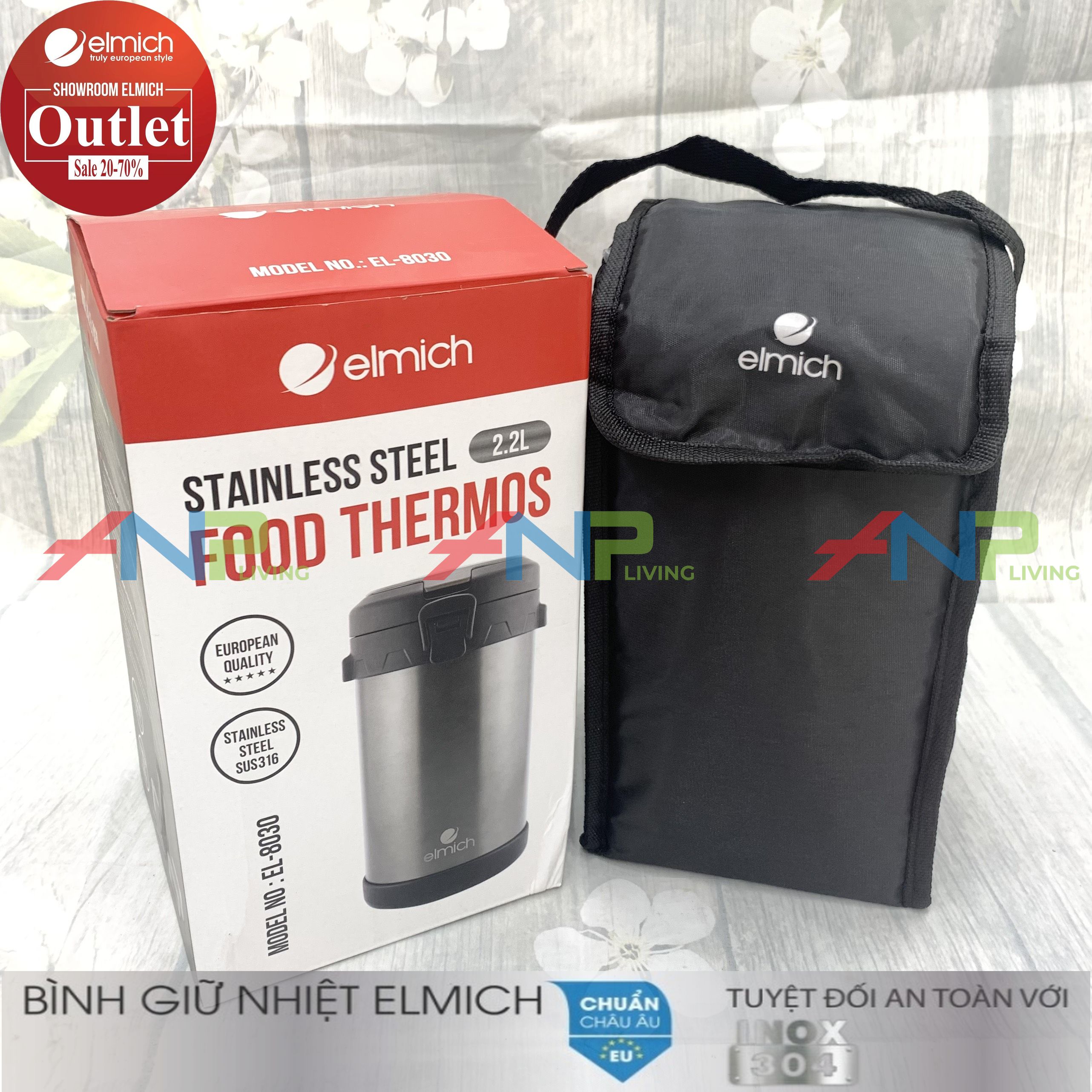Hộp Đựng Cơm Giữ Nhiệt 3 Ngăn Inox 304 nóng 12h lạnh 24h ELMICH El8030 2200ml