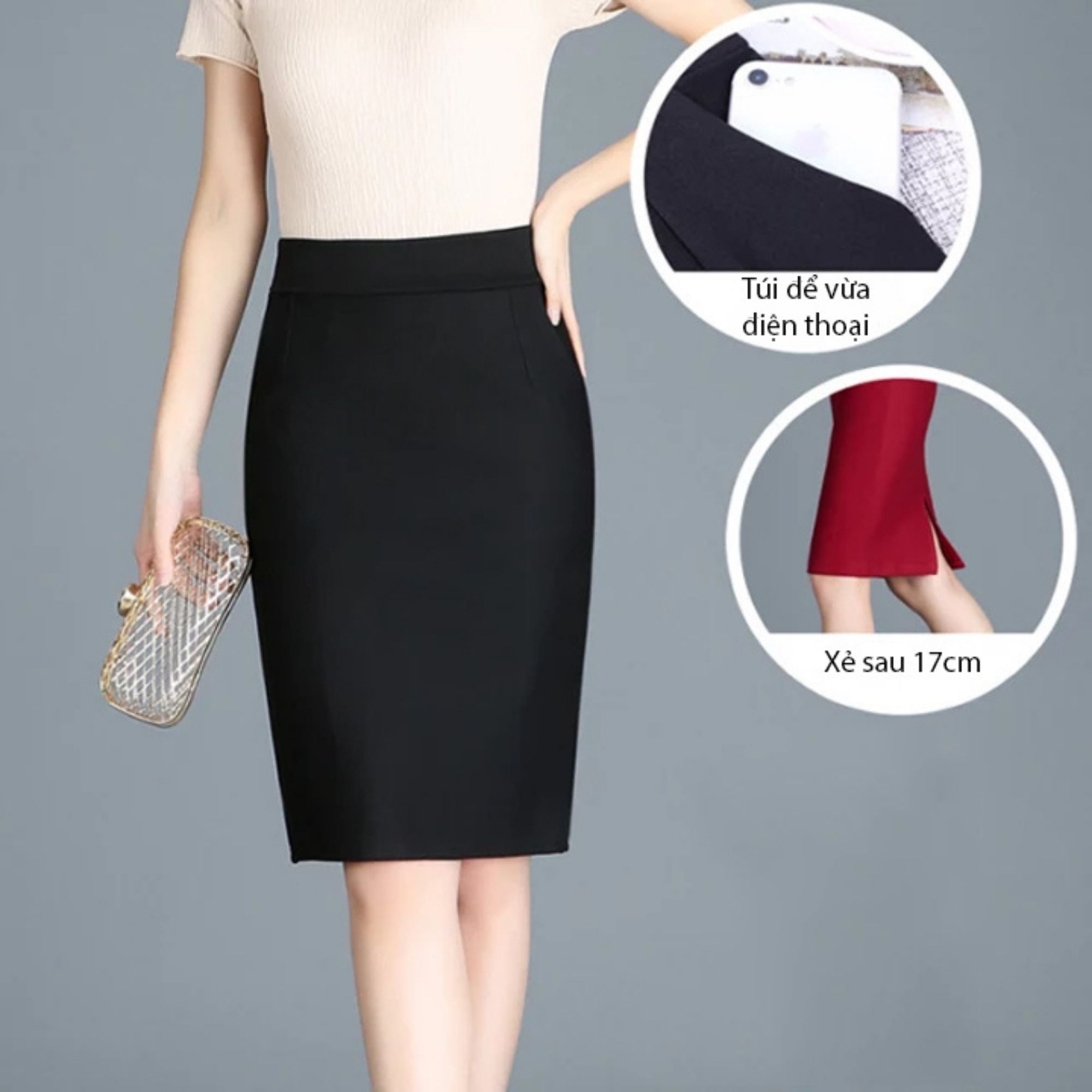 Chân váy bút chì có túi Váy công sở cao cấp form chuẩn dáng đẹp vải kaki thun co giãn New Design CV0005