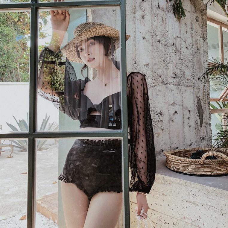 Freeship Bộ bikini đi biển cao cấp trễ vai tay ren