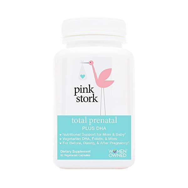 Pink Stork Total Prenatal Vitamins + DHA: Doctor Formulated, Folate + Iron + Vitamin C, Women-Owned, 60 Capsules