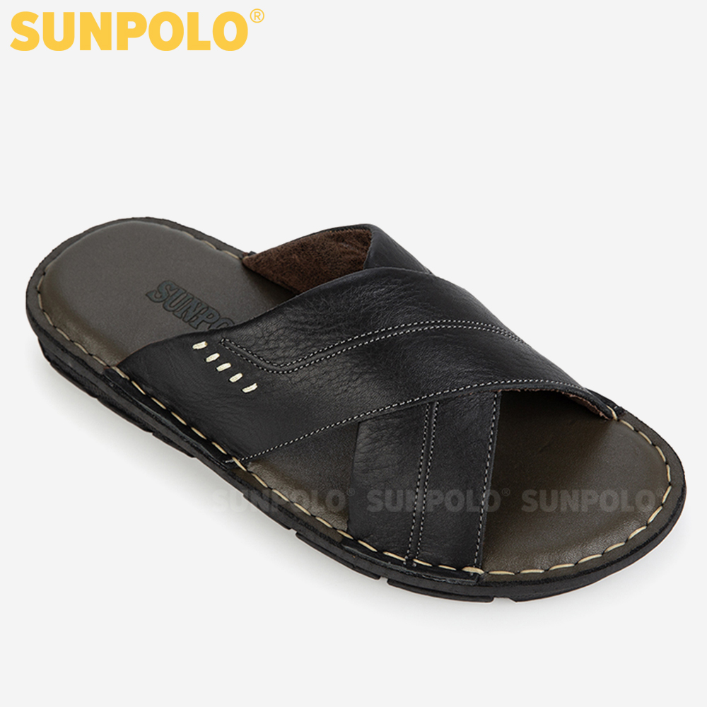 Dép Nam Quai Chéo Da Bò Cao Cấp SUNPOLO AQC026