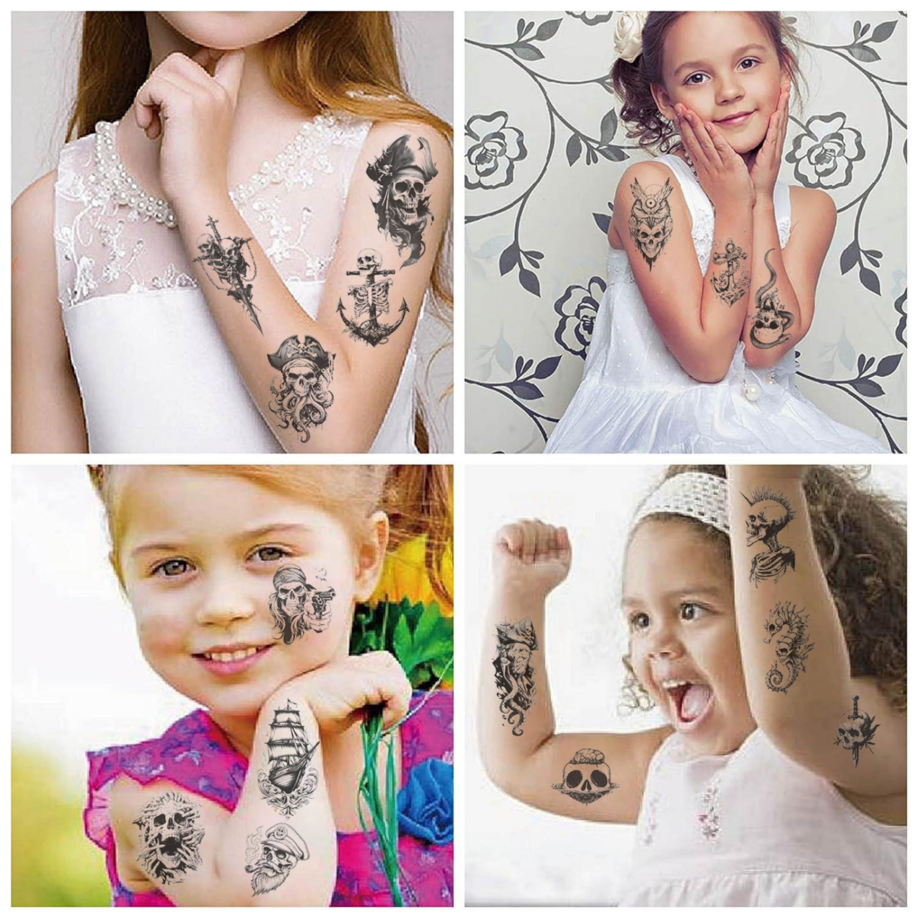 Set 10 Tờ Hình Xăm Dán Tattoo Kinh Dị Hoá Trang Halloween Hình Cướp Biển Cá Mập Đầu Lâu Kiếm Hải Tặc