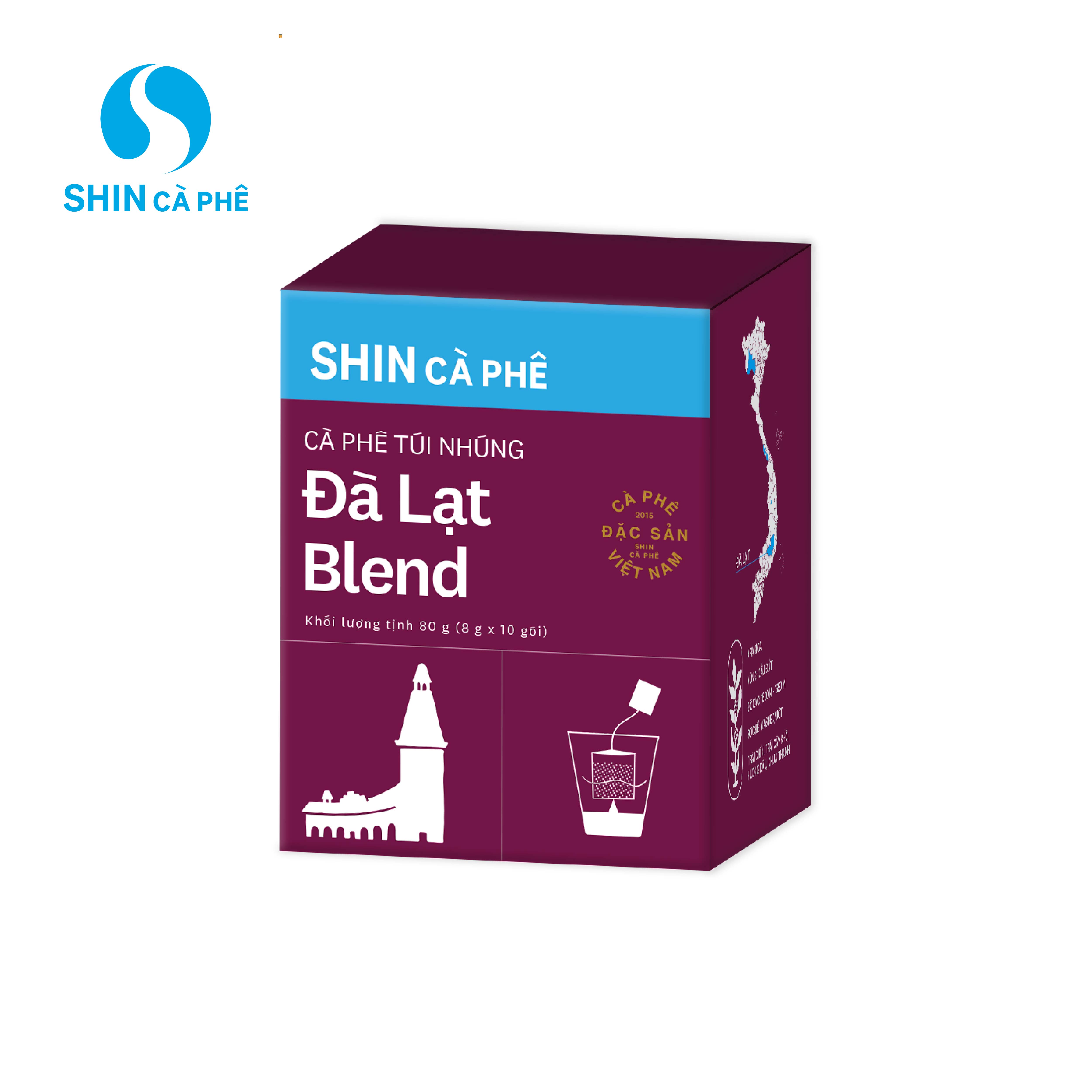 SHIN Cà Phê - Cà phê túi nhúng đặc sản Đà Lạt Blend hộp 10 gói