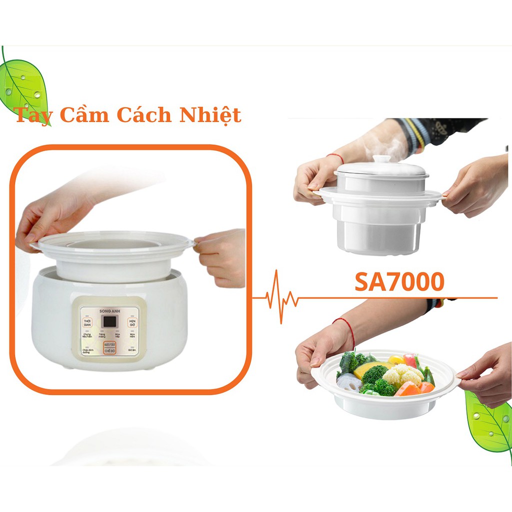 Nồi Hầm Cháo, Nồi Chưng Cách Thuỷ Nấu Yến Có Khay Hấp Bánh - Thường hiệu SONGANH Bảo Hành 12 Tháng - SA700