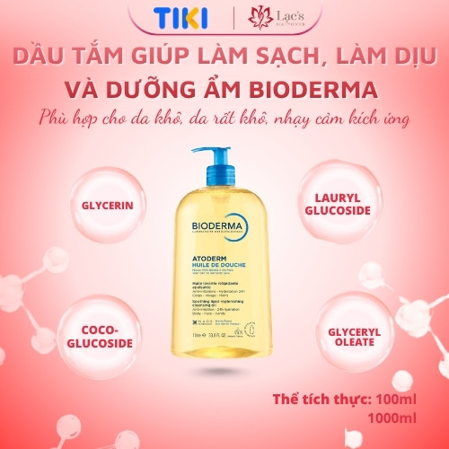 Dầu tắm giúp làm sạch, làm dịu và dưỡng ẩm dành cho da khô, da nhạy cảm Bioderma Atoderm Huile De Douche 100ML