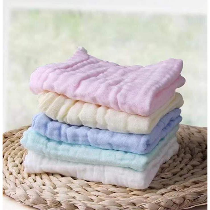 Khăn sữa, khăn mặt xô nhăn 6 lớp màu chăm sóc con cưng. Set 5 cái