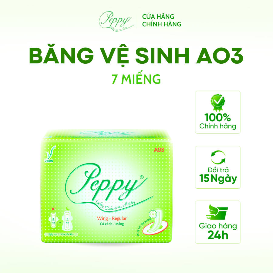 Băng Vệ Sinh AO3 Ngày Và Đêm, Siêu Thấm, Siêu Mỏng Nhẹ, Mặt Lưới, Có Cánh (7 Miếng)