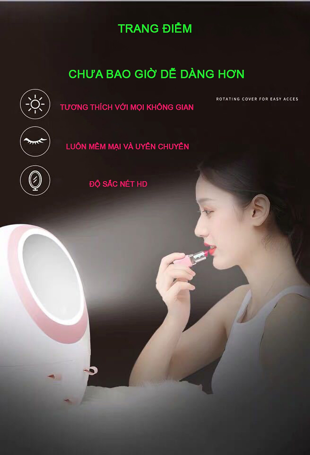 Tủ đựng mỹ phẩm tích hợp gương HD và đèn LED tặng kèm bộ bấm móng tay 9 món cực kì tiện dụng