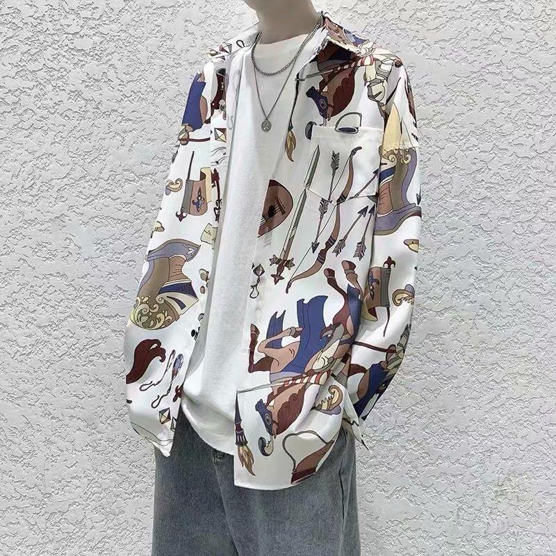 Áo Sơ Mi Nam Tay Dài Form Rộng In Họa Tiết Thời Trang 2 Màu