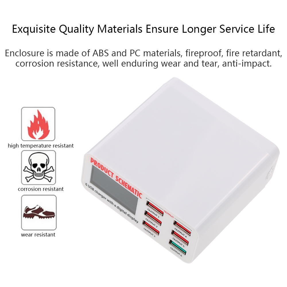 Bộ Chuyển Đổi Sạc Nhanh Để Bàn 3.0 6 Cổng 6a USB Hub Đế Cắm Sạc Treo Tường Với Màn Hình LCD