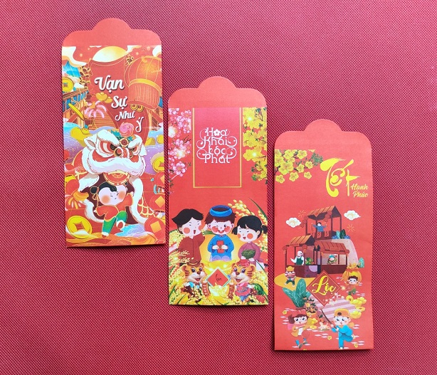 100 Bao lì xì 2022 tết nguyên đán màu đỏ may mắn hoạt hình đẹp dễ thương Cute Nhâm Dần GD546-LiXiDo