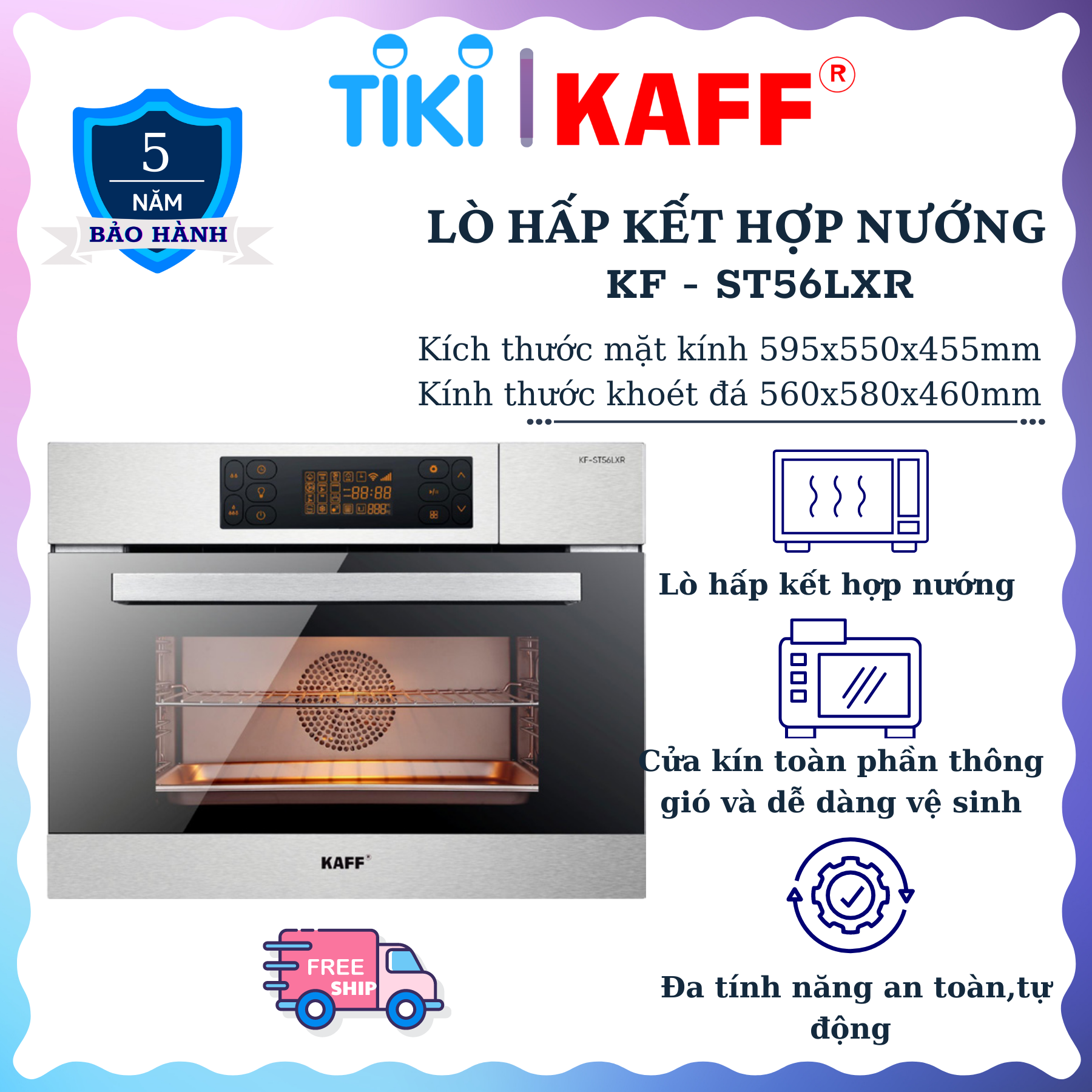 Lò hấp kết hợp nướng dung tích 56L KAFF KF-ST56LXR - Hàng chính hãng