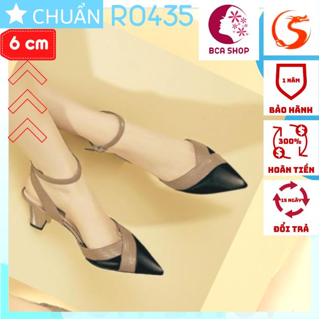 Giày cao gót nữ 6p RO435 ROSATA tại BCASHOP đế vuông mũi nhọn phối màu thời trang và sành điệu - đen phối nâu