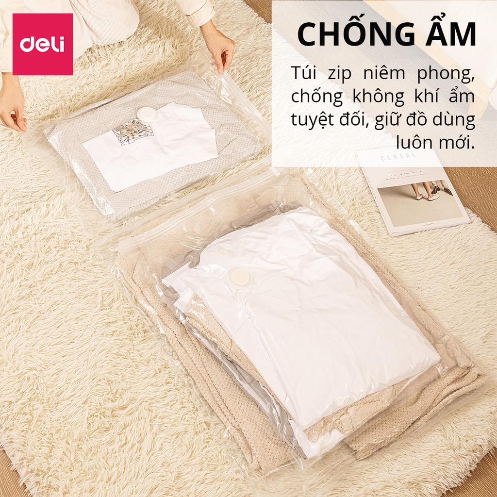 [KHÔNG CẦN DÙNG BƠM] Túi Hút Chân Không Đựng Quần Áo Chăn Ga Gối , Thú Bông Deli - Loại Dày Cao Cấp Bọc Để Chăn Màn 2 Lớp Khóa Zip Chống Rò Rỉ Hơi Bảo Vệ Quần Áo, Chăn Ga Khỏi Ẩm, Nấm Mốc, Chống Nước Tuyệt Đối