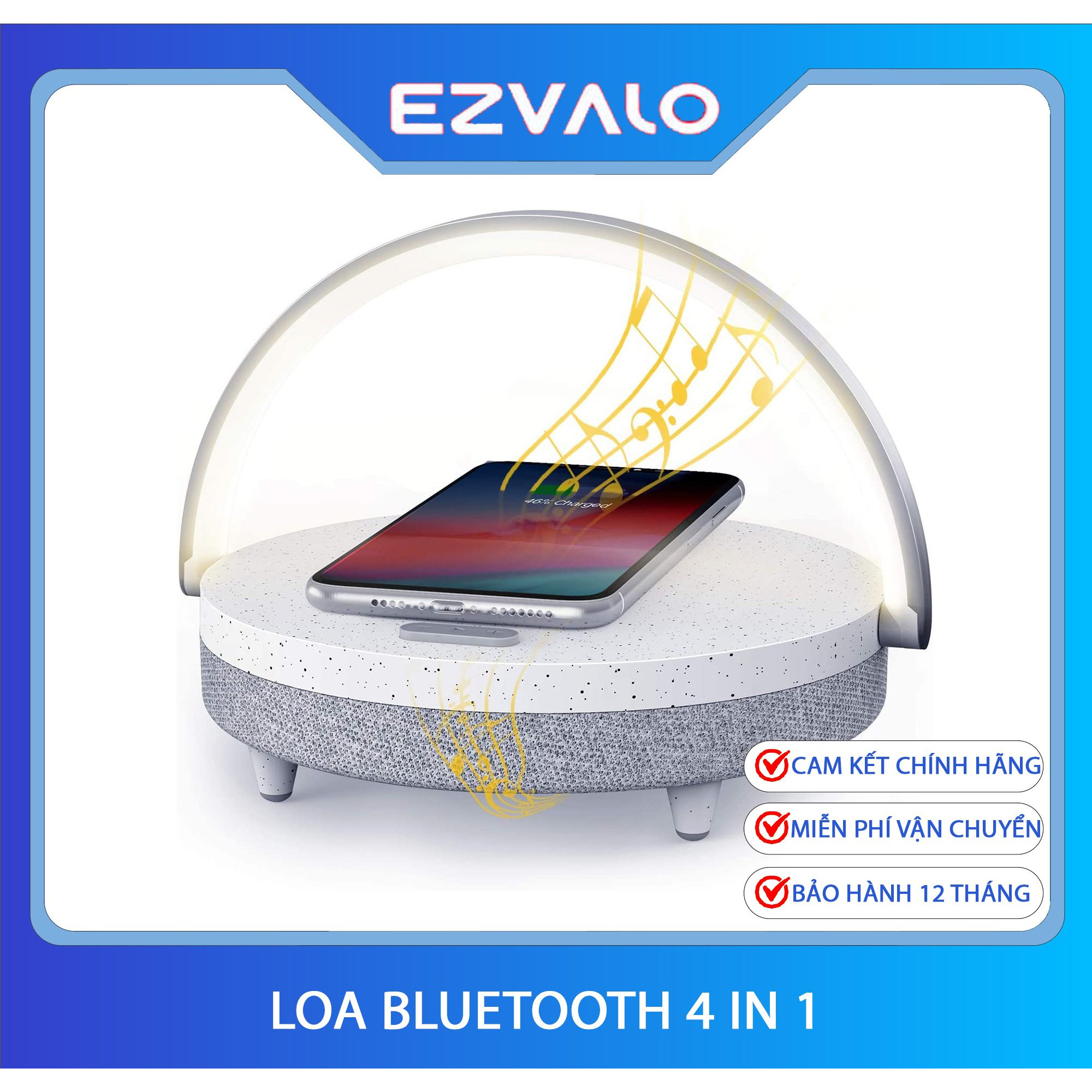 Loa Bluetooth Ezvalo Lydia Pro - 5.0 Âm Thanh Chân Thực Tích Hợp Sạc Không Dây Điện Thoại Thiết Bị Công Nghệ, Đèn Ngủ Đa Cảm Biến 3 Cấp Độ Sáng Bảo Vệ Mắt Và Gía Đỡ Điện Thoại Tiện Lợi. 100% Hàng Chính Hãng.