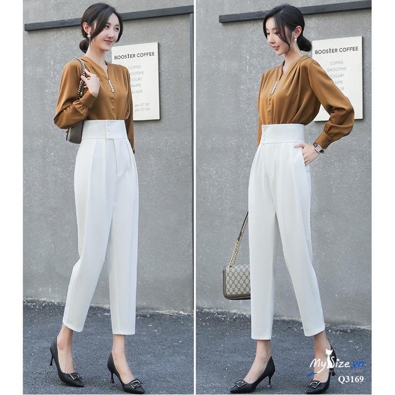 Quần baggy lưng cao, quần tây công sở lưng cao bản cạp to 3 khuy tôn dáng, quần baggy nữ đẹp, quần nữ đẹp.