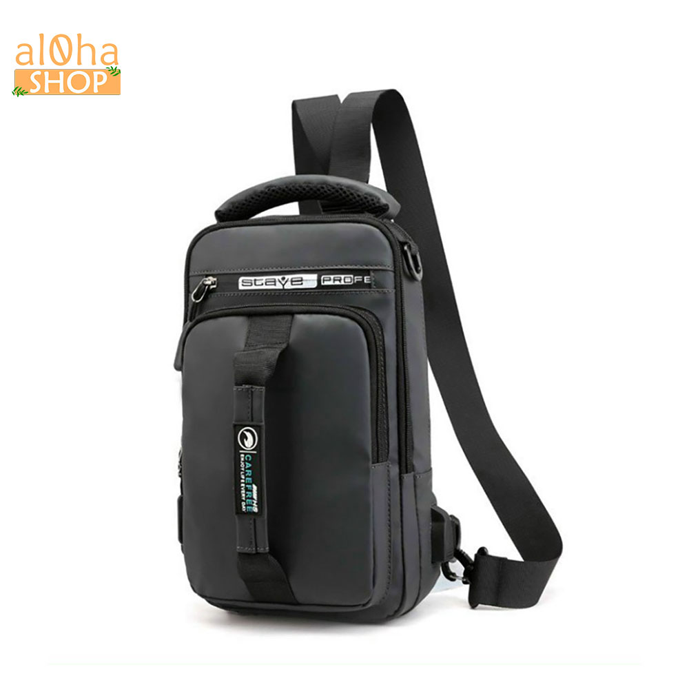 Túi đeo chéo đa năng  tích hợp dây sạc USB, chống nước,, 4 ngăn, quai xách, đeo tùy chỉnh làm balo  - al0ha Shop
