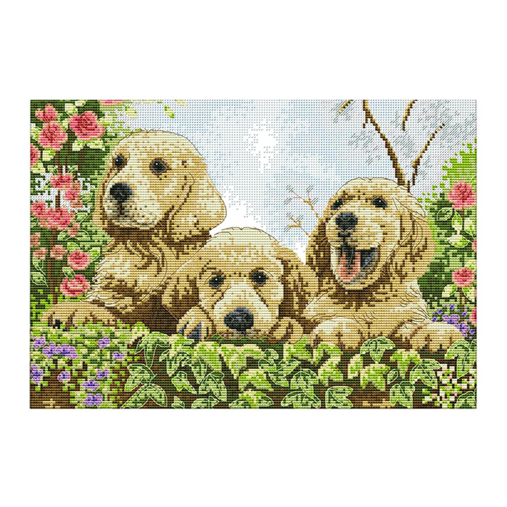 Cute Dog Pattern Stamped & Counted Cross Stitch Kits for Woman Beginners DIY