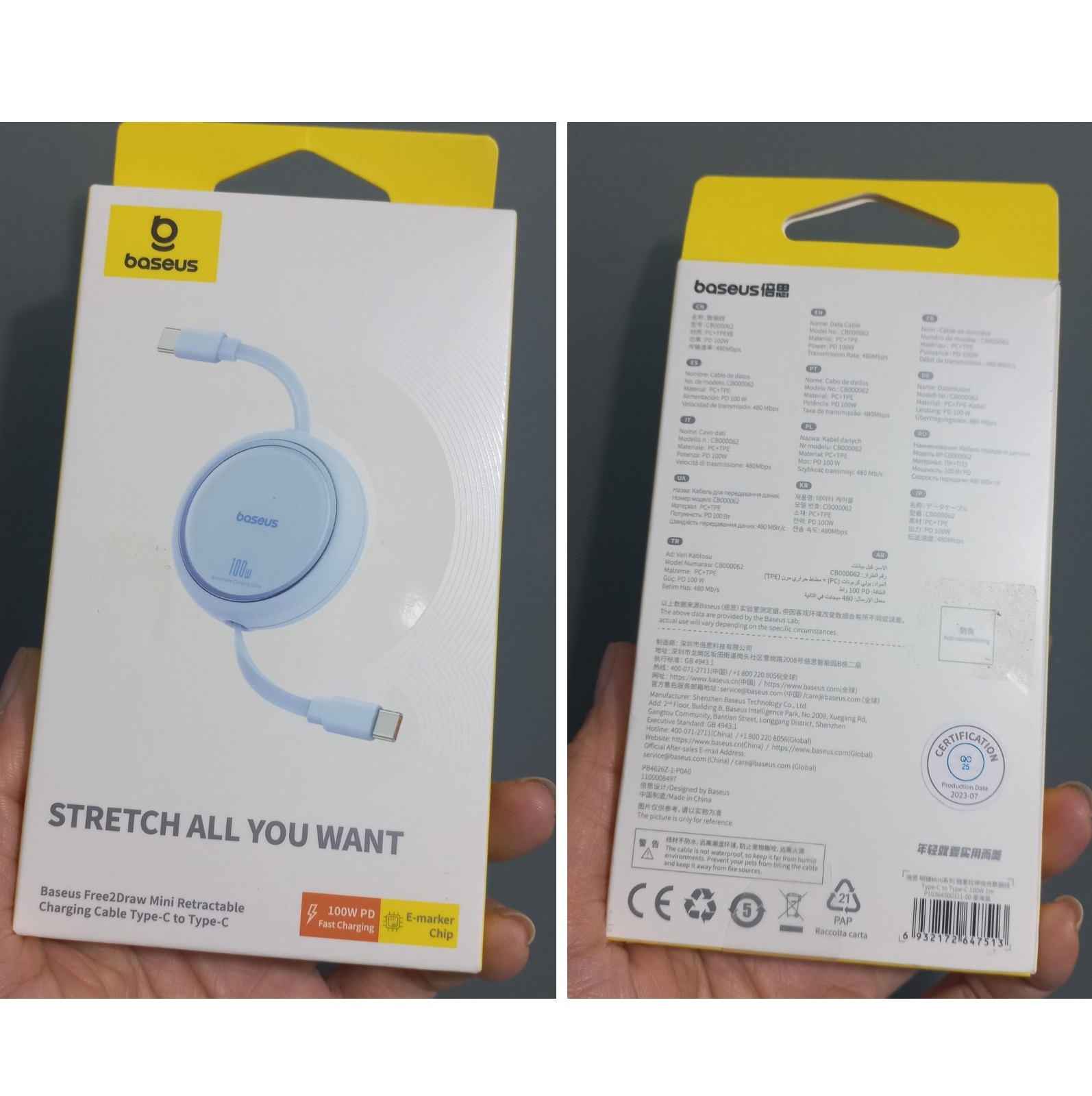 Cáp sạc dây rút C to C 100W cho macbook laptop Baseus Free2Draw Mini Retractable CB000062 _ hàng chính hãng