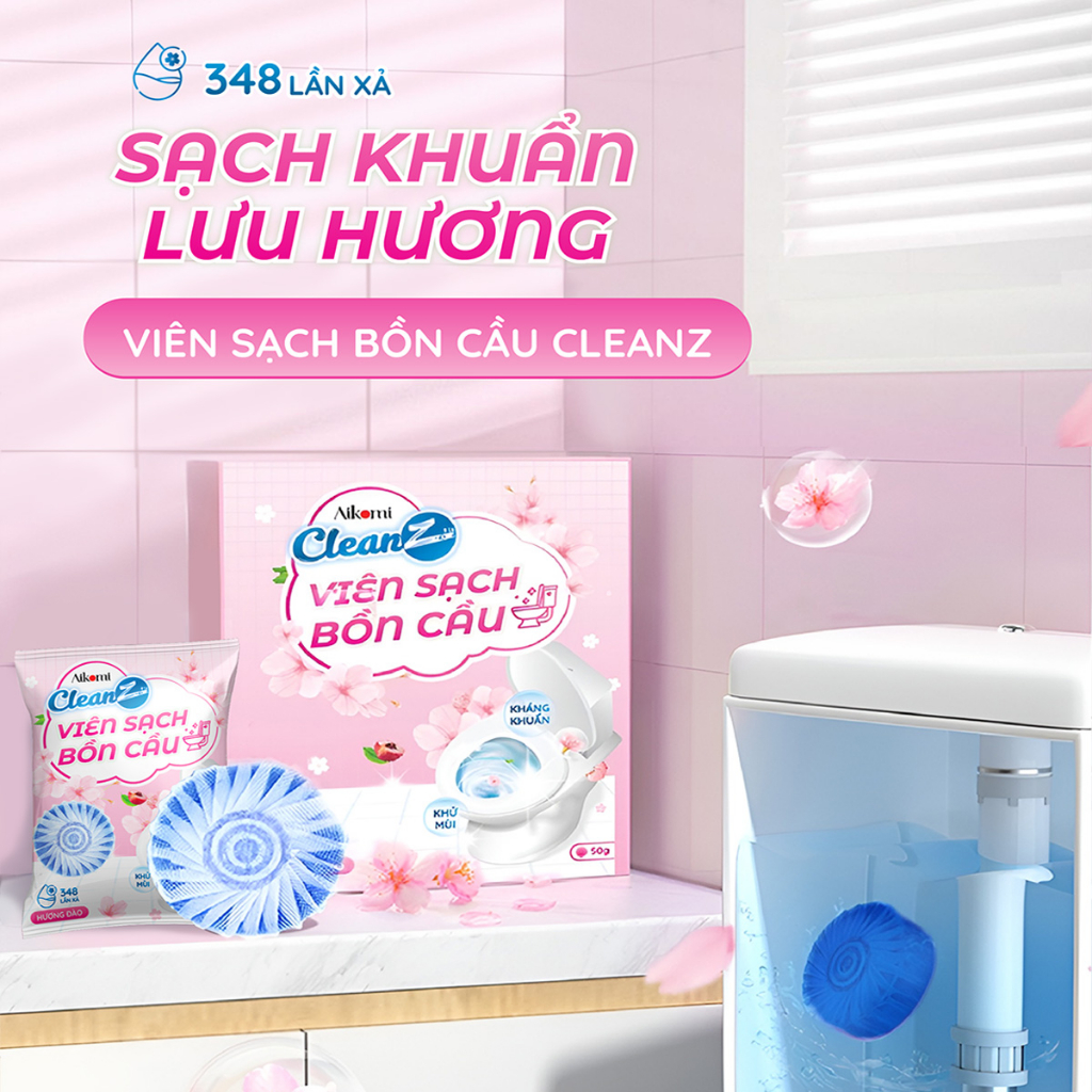 Viên thả bồn cầu CleanZ sạch khuẩn thơm mát tẩy sạch mảng bám khử mùi diệt vi khuẩn toilet thế hệ mới hương đào 50g/gói