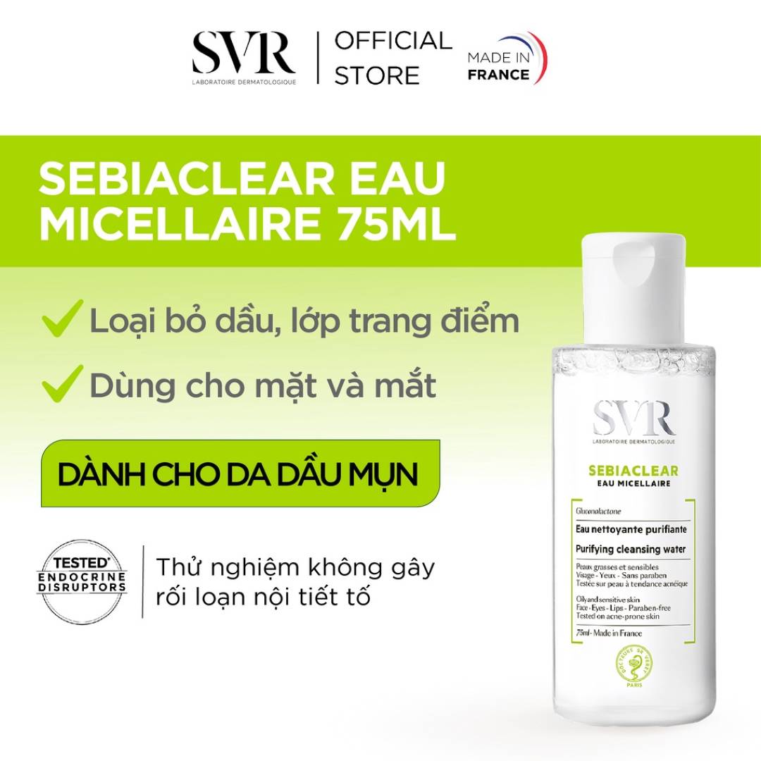 Nước Tẩy Trang SVR Micellar Giúp Loại Bỏ Dầu Cho Da 75ml(không xuất hóa đơn đỏ -không có tem phụ)