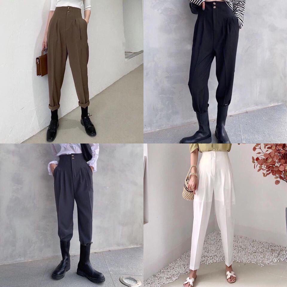 Quần baggy nữ cạp liền lưng cao hai cúc chất tuyết mưa đứng from không xù lông siêu hot thời trang Banamo 8322