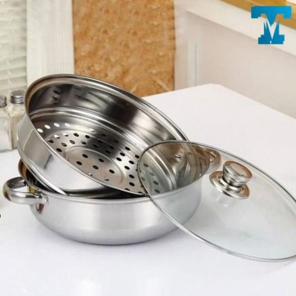 Nồi Hấp Inox 2 Tầng NOX Cao Cấp Nắp Kính Fi 28 Cm Tiện Lợi Dễ Lau Chùi