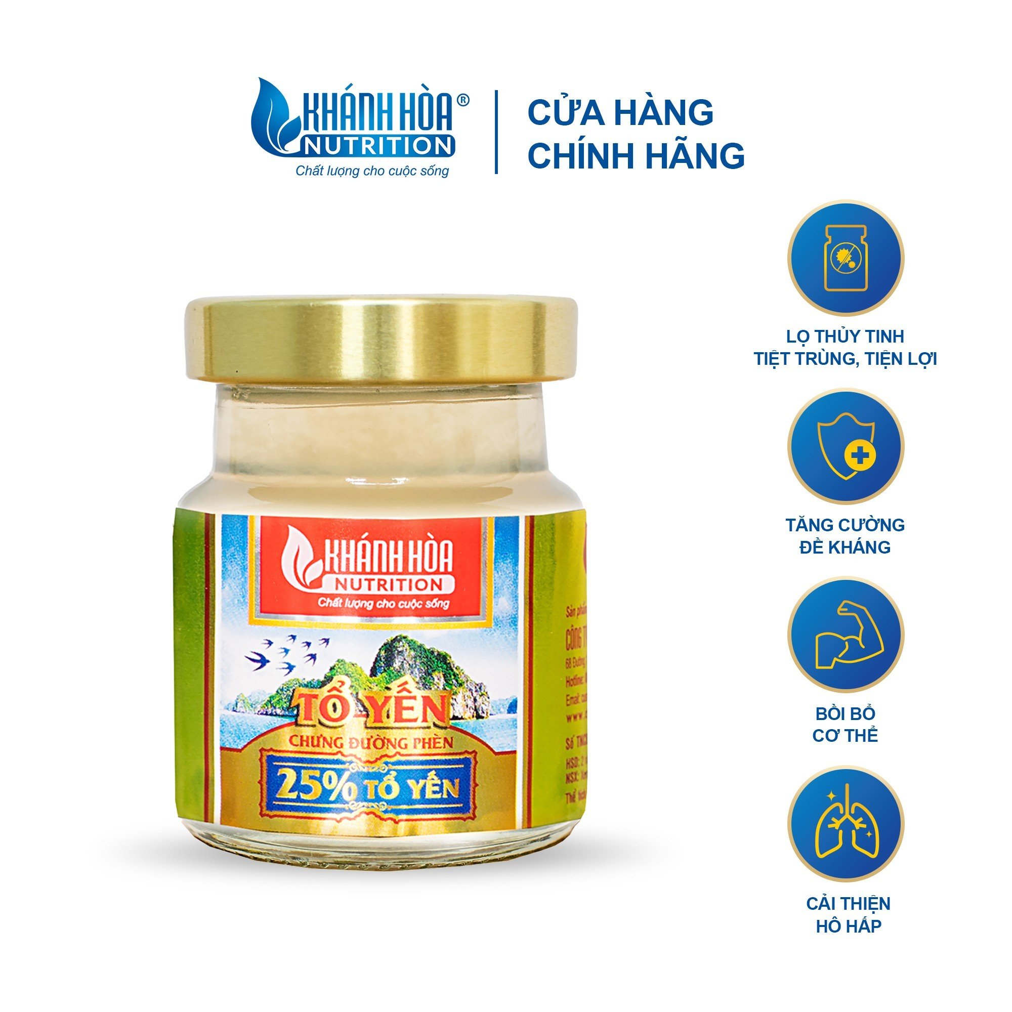 Nước Yến Sào Chưng Đường Phèn/Nước Yến Sào Chưng Nhân Sâm Hàn Quốc Cao Cấp 25% - Khánh Hòa Nutrition - Hộp 6 Lọ x 70 ML