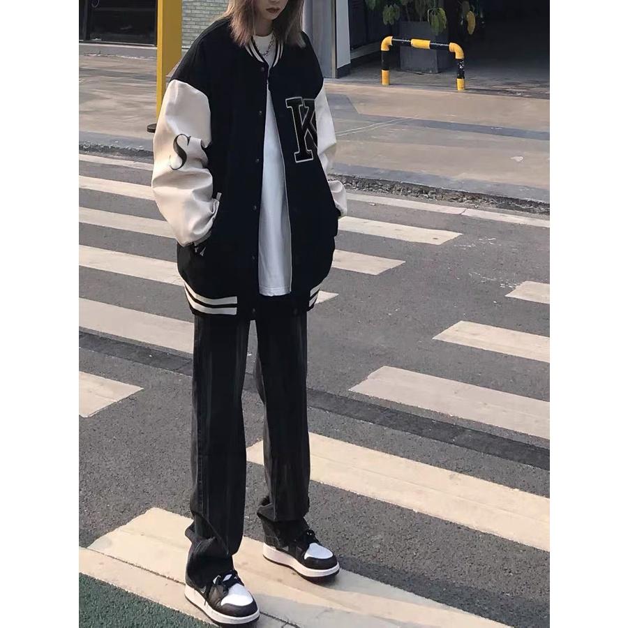 Áo Khoác Bomber Nỉ Bông Nam Nữ Form Rộng Unisex Dày Mịn Phối 2 Màu Trắng Đen, Áo khoác form rộng 2 lớp phong cách Hàn Quốc
