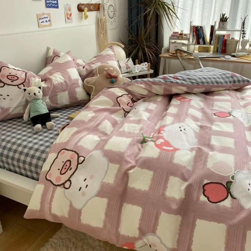 Bộ chăn ga gối Cotton Living M2T bedding chăn ga Hàn Quốc heo con đáng yêu 100% Cotton