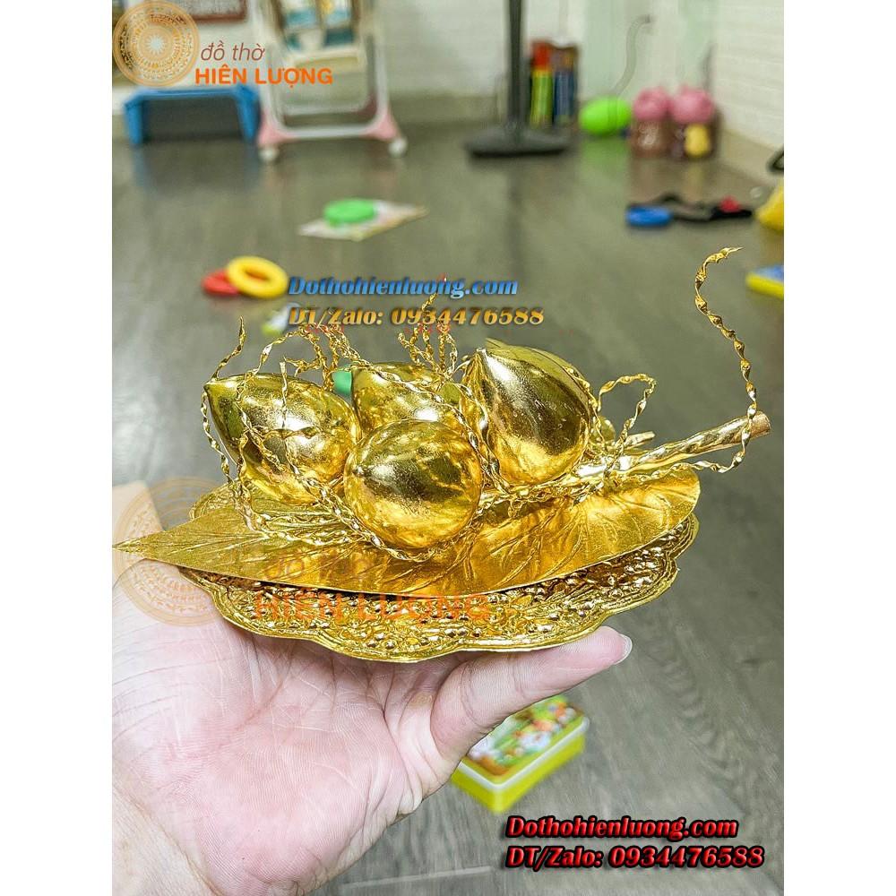 Bộ Trầu Cau Mạ Vàng 24K Gôm: 01 Cơi Trầu + 01 Bộ Cau 5 + Hộp Mica Cao Cấp - Quà Tặng Thờ Cúng Ý Nghĩa