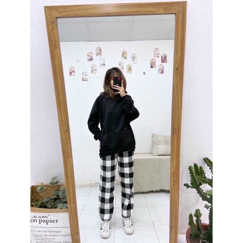 Quần cull caro dây rút chân hot lắm nè, quần caro, quần ống xuông