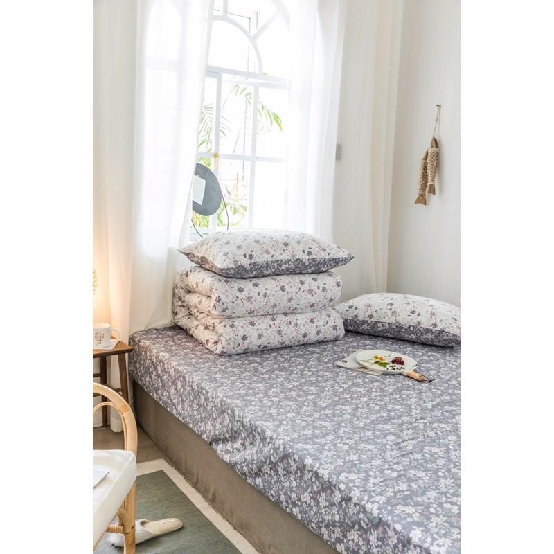 Chăn Ga Gối Cotton Living Hàng Nhập khẩu Cao Cấp 100% 4 Món Nhiều Mẫu Vintage Hoa Nhí Xám Có Thể Dùng 2 Mặt