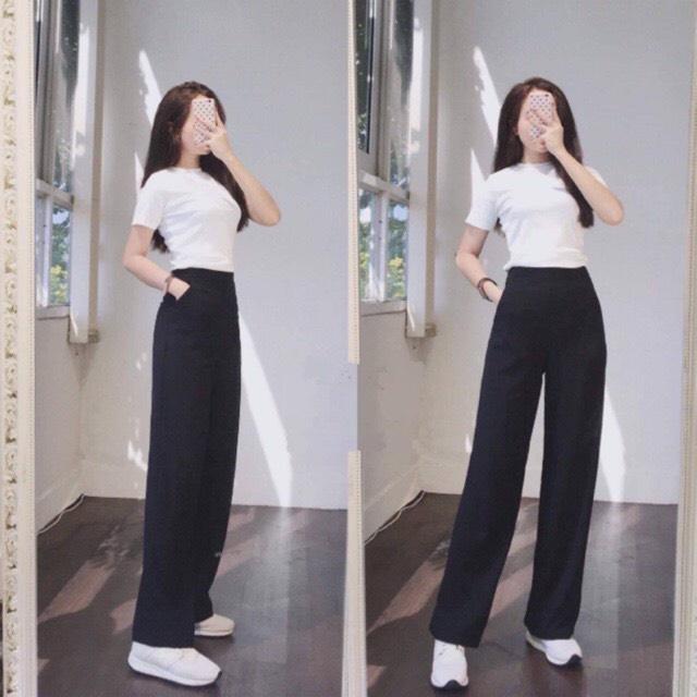 Quần culottes ống rộng nút lưng cao chất dày mịn Lovi