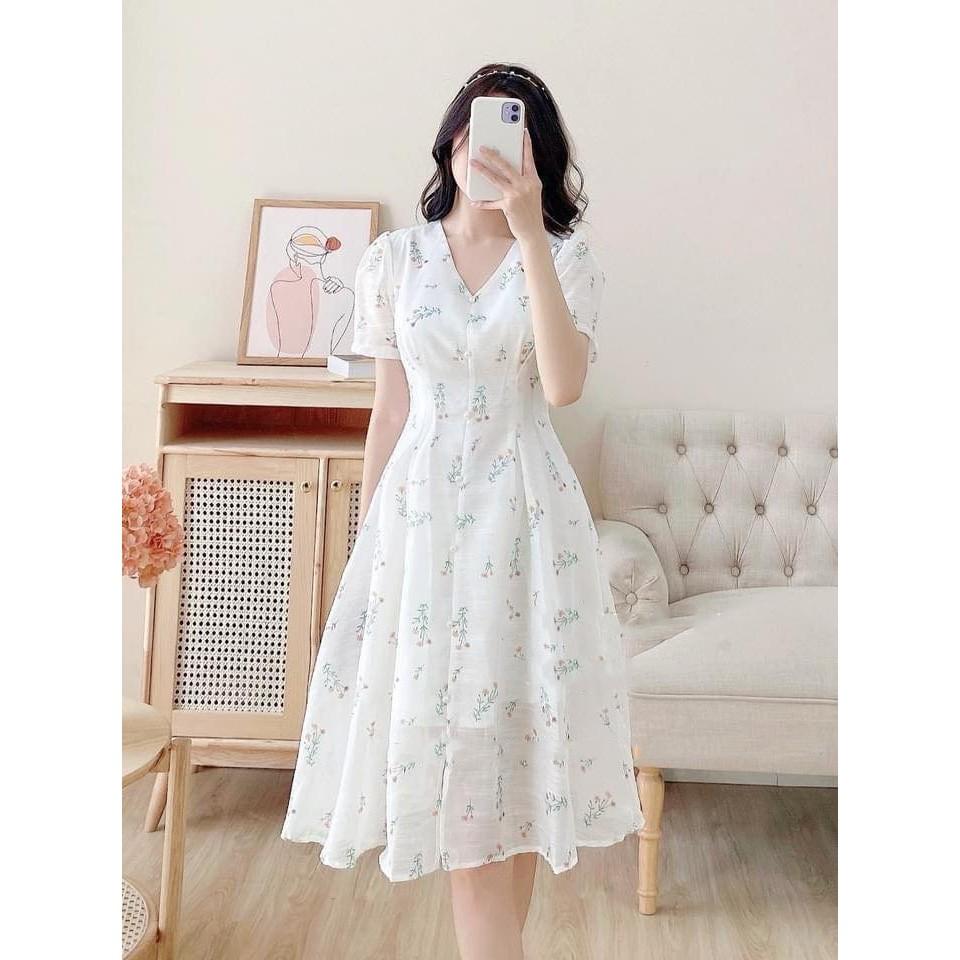Váy Hoa Nhí Vintage SANMAY Đầm Dự Tiệc Cưới Nữ Vải Voan Dáng Dài thiết kế kiểu Hàn Quốc cao cấp, đi chơi công sở VD047