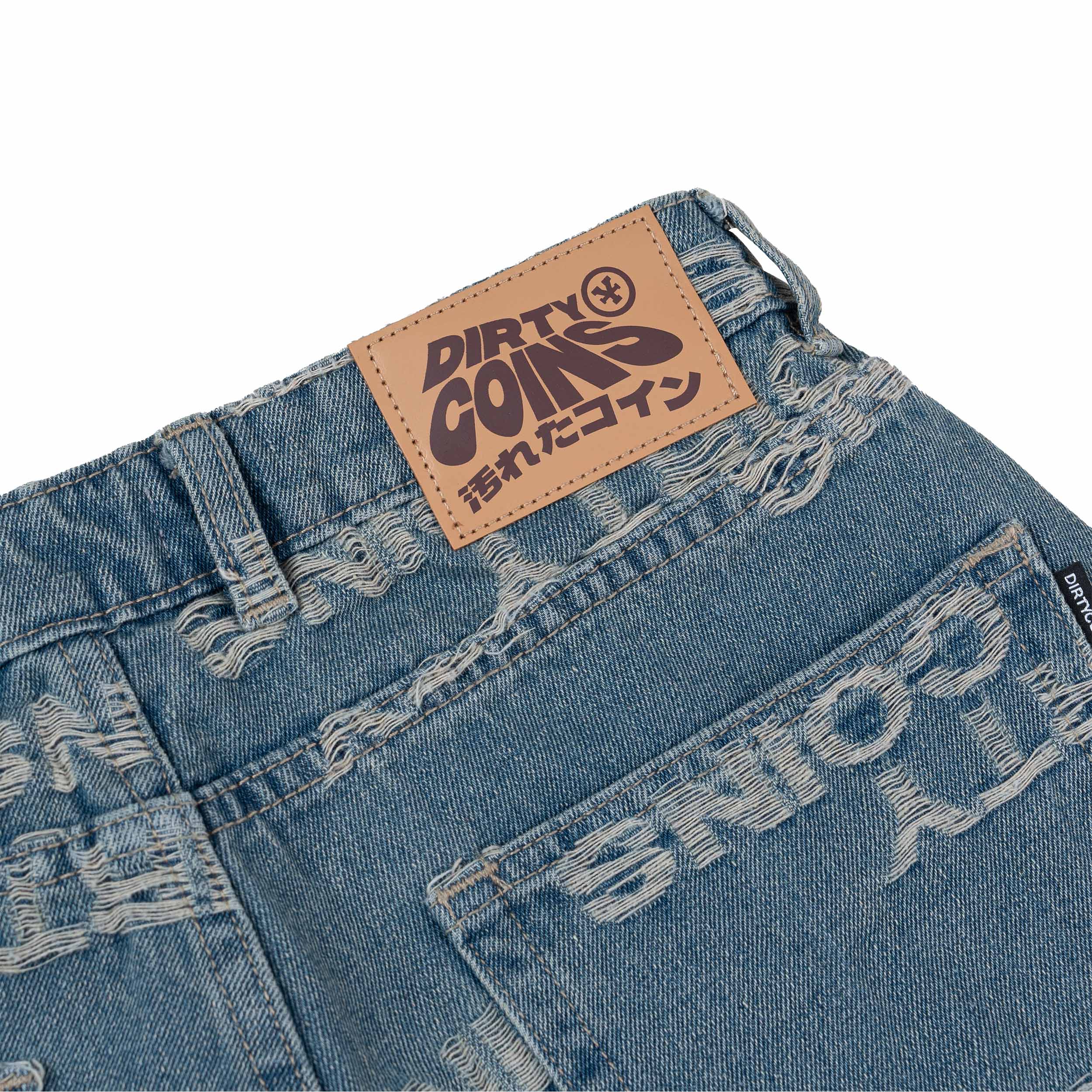Quần Ngắn DirtyCoins Denim Shorts Frayed Logo - Blue Wash