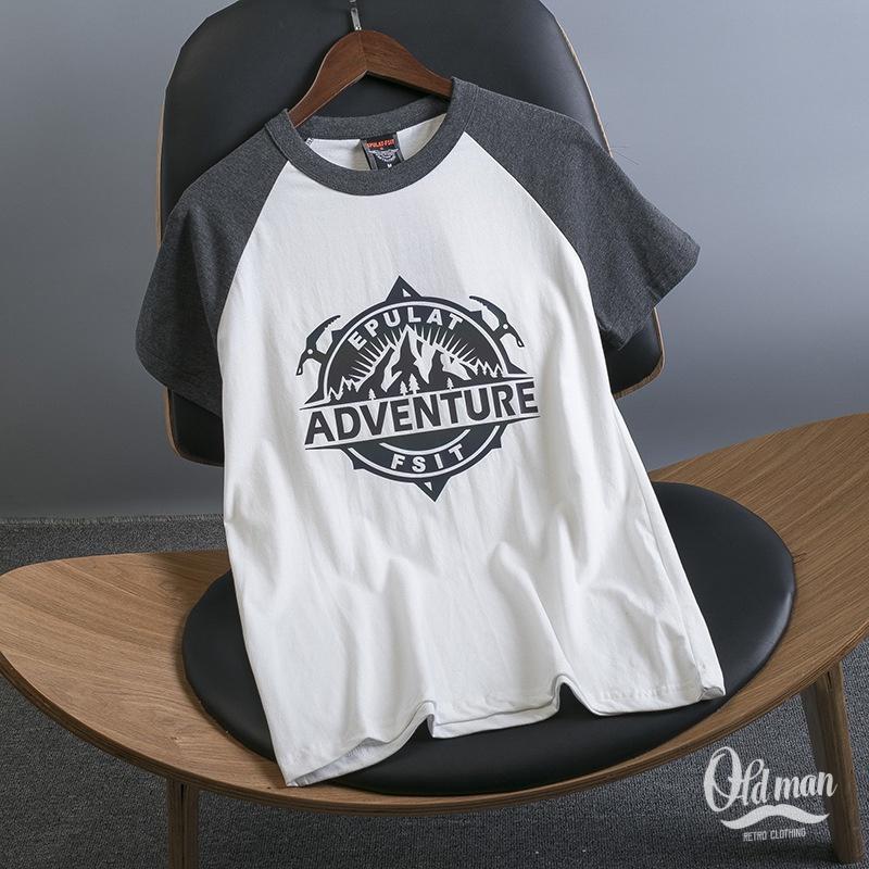 Áo Thun Cổ Tròn, Tay Áo Raglan In Hình Vintage, 100% Cotton, Áo Phông Tay Đùi Vải Mịn Phong Cách Classic, Retro OLDMAN