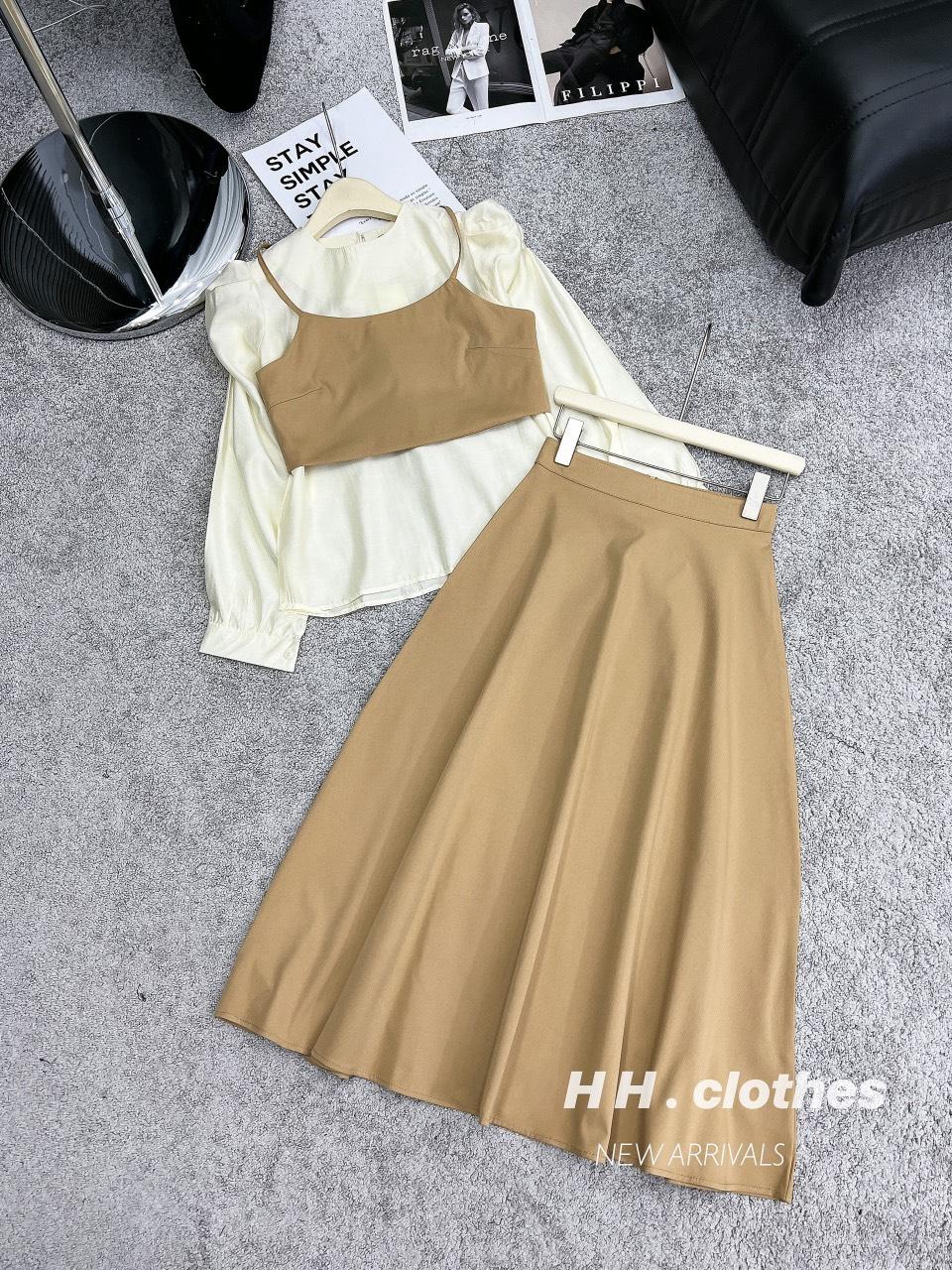 SET ĐI CHƠI, SET 2 MÓN ÁO KIỂU PHỐI KẾT HỢP CHÂN VÁY DÀI CỰC TIỂU THƯ