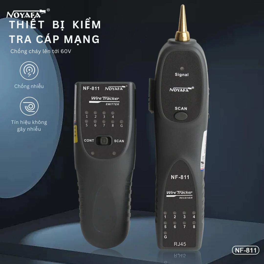 Bộ Dò Cáp NOYAFA NF-811: Thiết bị đa năng kiểm tra cáp mạng RJ45, cáp điện thoại RJ11 với đèn LED hỗ trợ, loa tích hợp, khả năng kiểm tra điều kiện điện thoại, độ nhạy điều chỉnh và chứng nhận chất lượng RoHS, FCC, CE. - Hàng Nhập Khẩu