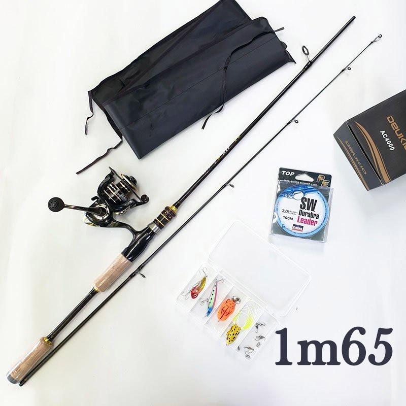 Bộ Cần Câu Lure Cần Câu Carbon, Cần Câu Máy Đứng Kim Loại Deukio AC4000 Tặng Phụ Kiện