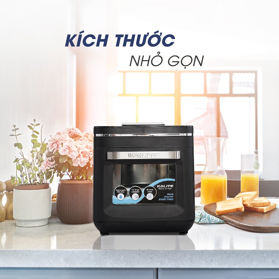 Nồi chiên không dầu hơi nước Kalite Steam X, công suất 1700W, dung tích 15L, bảng điều khiển điện tử, công nghệ chiên mới bằng hơi nước siêu nhiệt kết hợp Rapid Air, hàng chính hãng