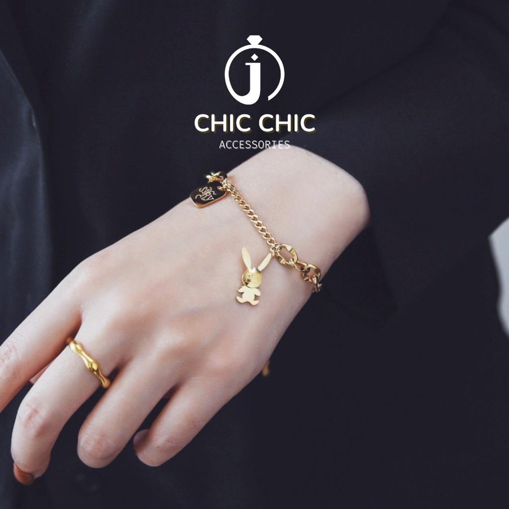 Lắc Tay TiTan Mạ Vàng 18K Hình Mặt Thỏ Đáng Yêu Thời Trang Nữ | Lắc Tay CHIC CHIC 2C9