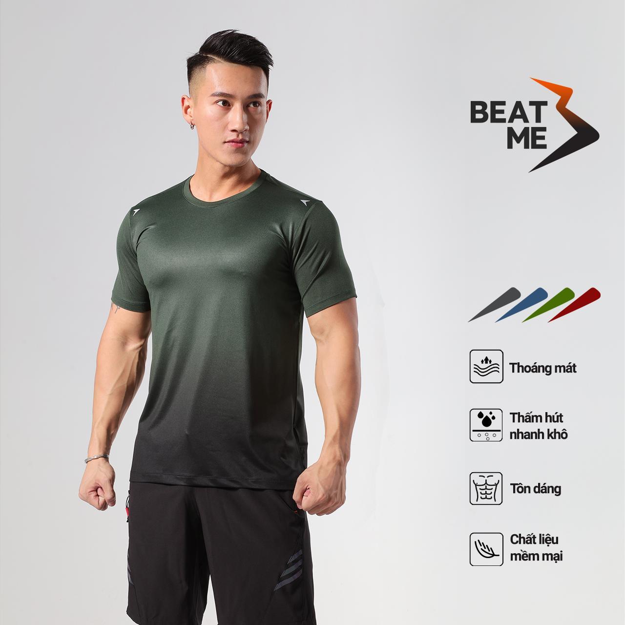 Áo Thun Nam Thể Thao Cổ Tròn Tập Gym Chạy Bộ Beatme Form Body Vái Siêu Mát Màu Xanh Rêu Ombre Thoải Mái Tập Luyện Mùa Hè