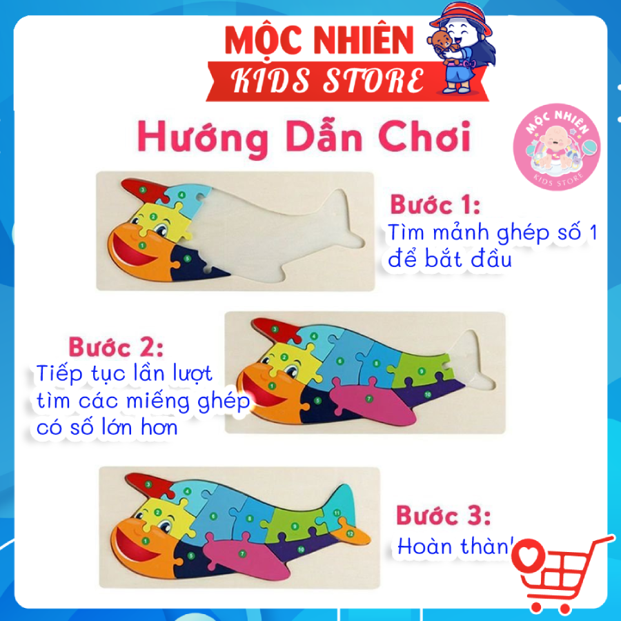 Tranh ghép nối số bằng gỗ dập nổi 3D từ 1 đến 10 nhiều chủ đề giúp bé phát triển tư duy và vận động tinh