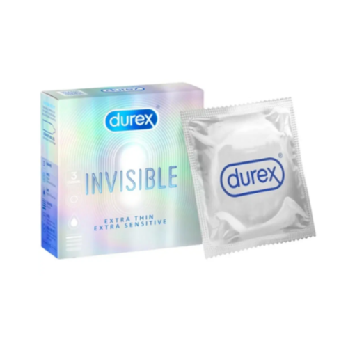 Bao Cao Su Durex Siêu Mỏng Invisible Hộp 3 Cái - Mềm Mại - Nhiều Chất Bôi Trơn